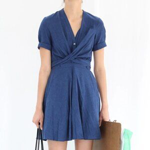 Heinui Dress Women XS Blue Twist Front Cotton Chambray Wrap